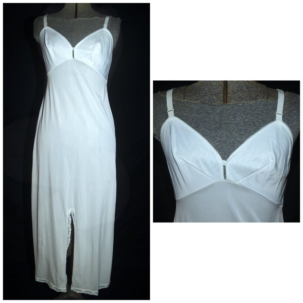 VTG 60s Sears Long White Maxi Sexy Slip, Slip Dress Size 34/Small 16 1/2" Slit
